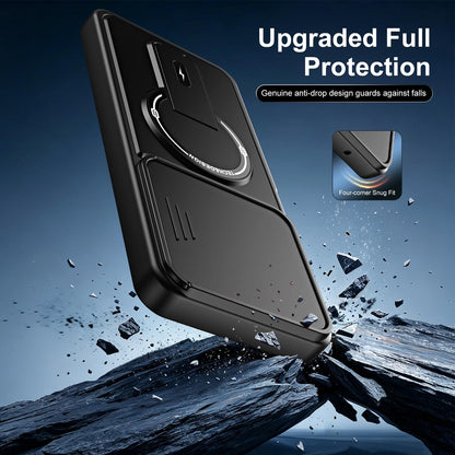 For ZTE nubia V80 Max Sliding Camshield Holder Magnetic Phone Case(Black)