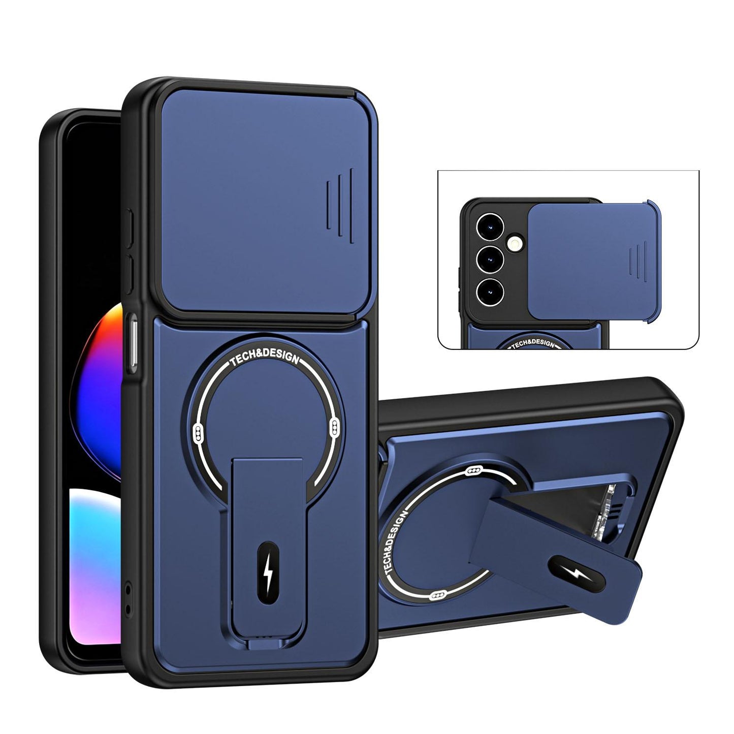For ZTE nubia V80 Max Sliding Camshield Holder Magnetic Phone Case(Blue)