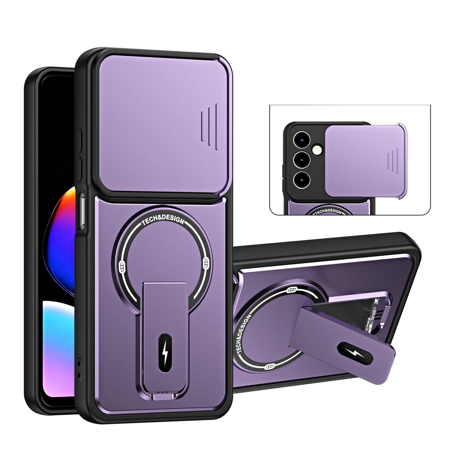 For ZTE nubia V80 Max Sliding Camshield Holder Magnetic Phone Case(Purple)