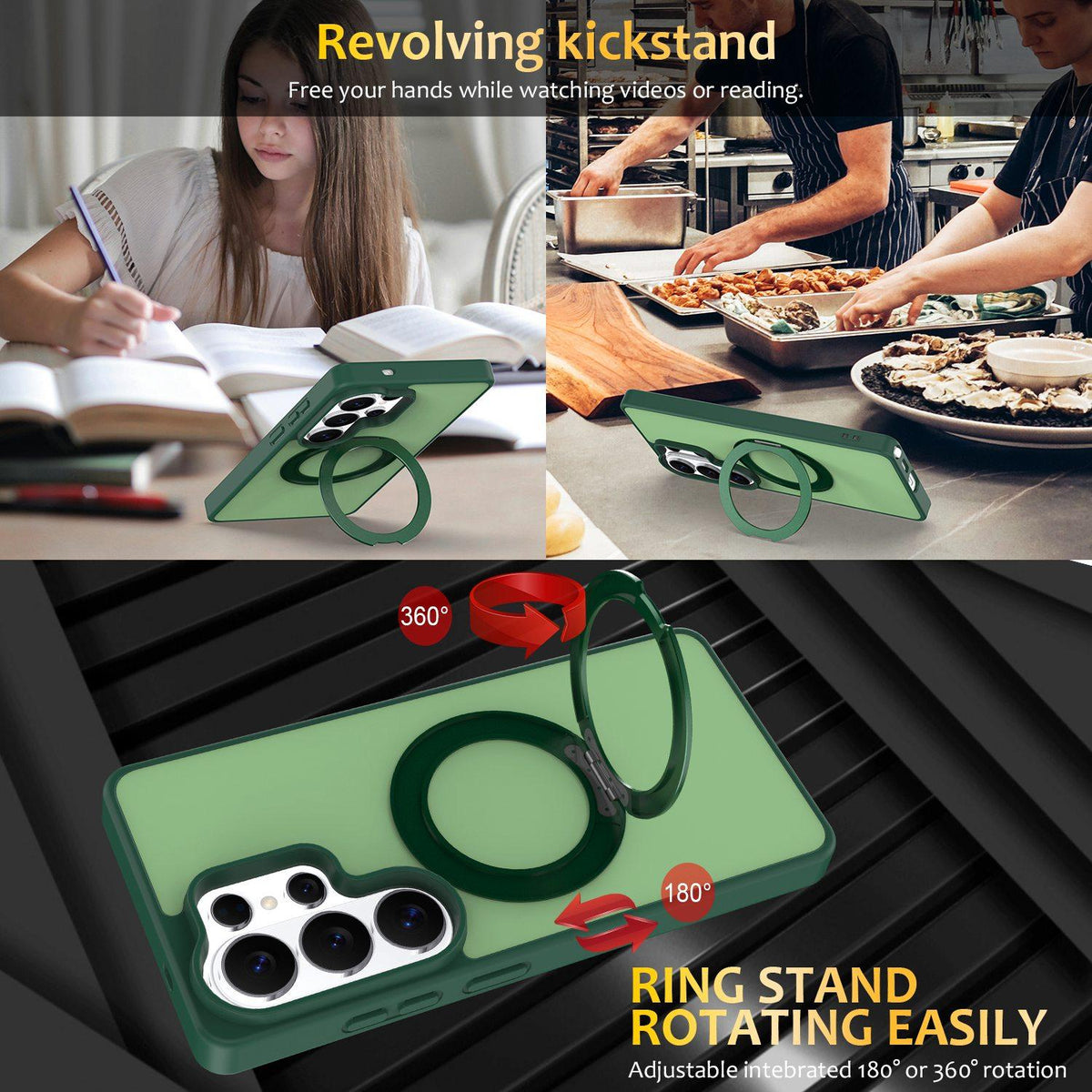 For Galaxy S23 Ultra 5G Skin Feel Revolving Kickstand Magnetic Phone Case - Green - EDA009989201B