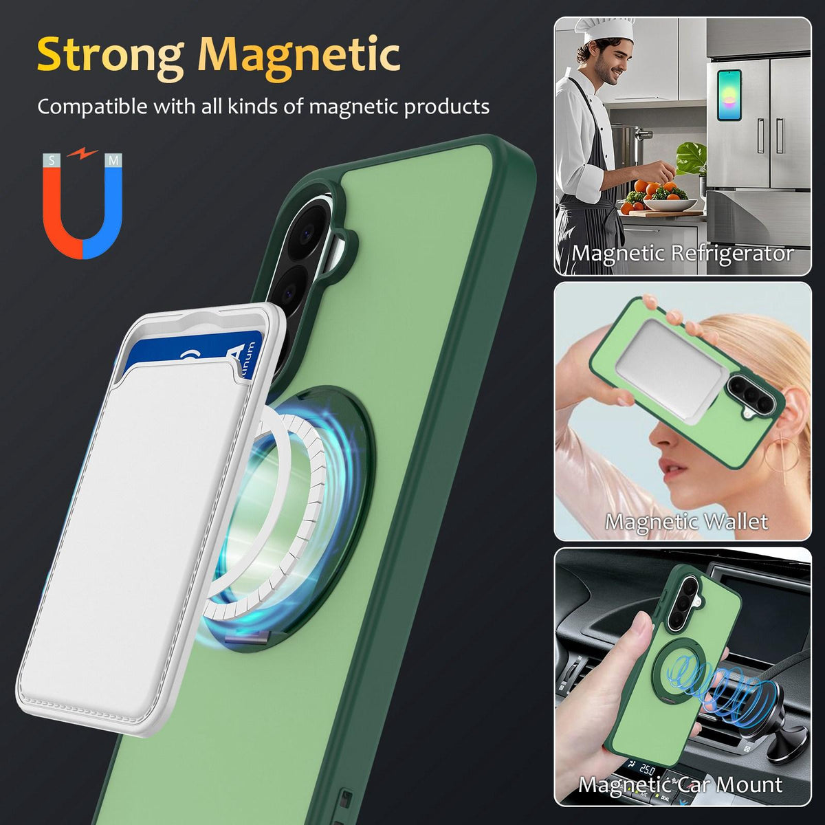 For Galaxy A35 / A55 Skin Feel Revolving Kickstand Magnetic Phone Case - Green - EDA009989204B