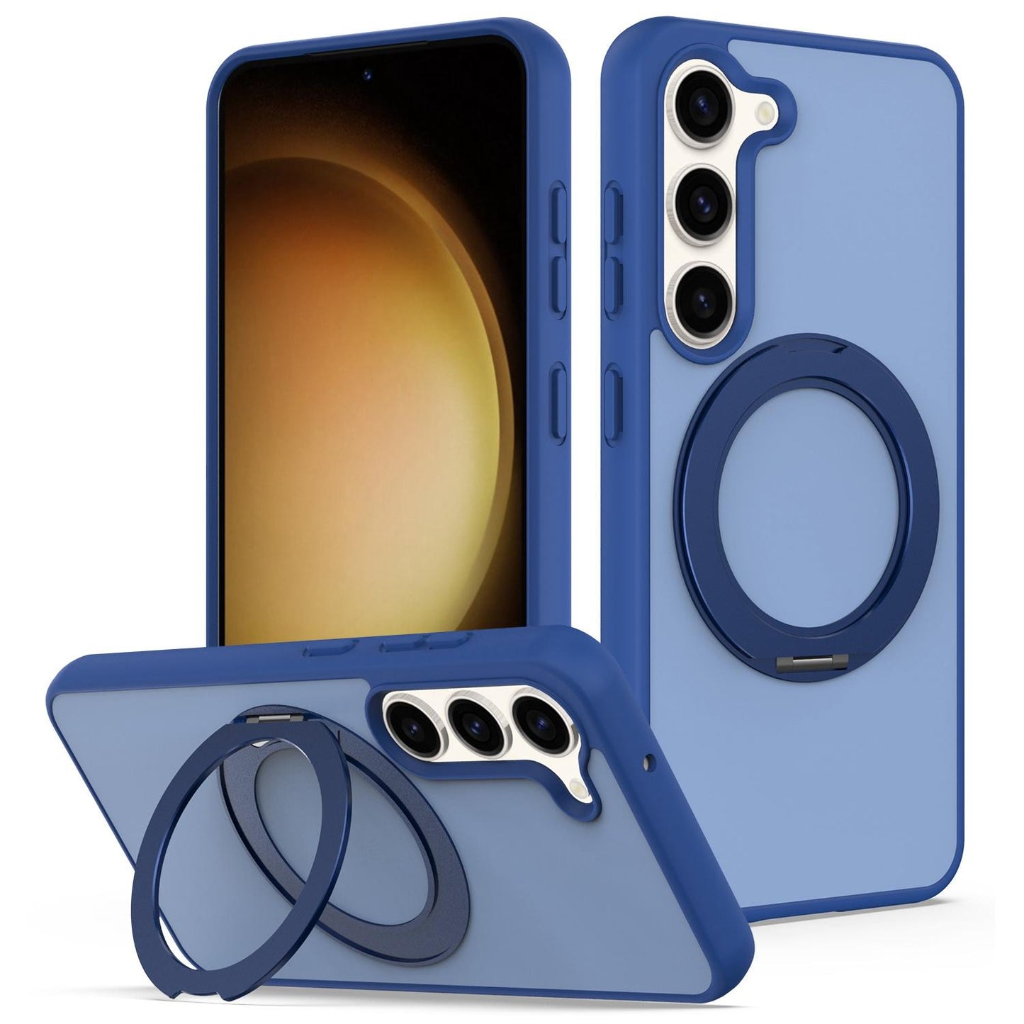 For Galaxy S23 5G Skin Feel Revolving Kickstand Magnetic Phone Case(Blue)