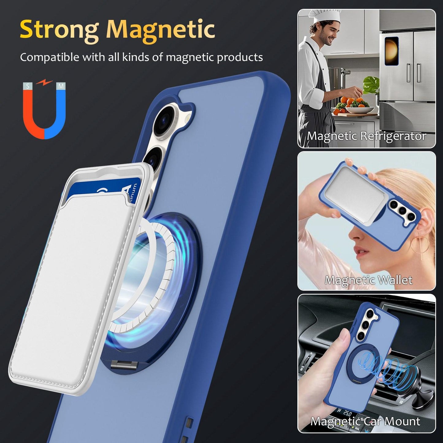For Galaxy S23 5G Skin Feel Revolving Kickstand Magnetic Phone Case(Blue)