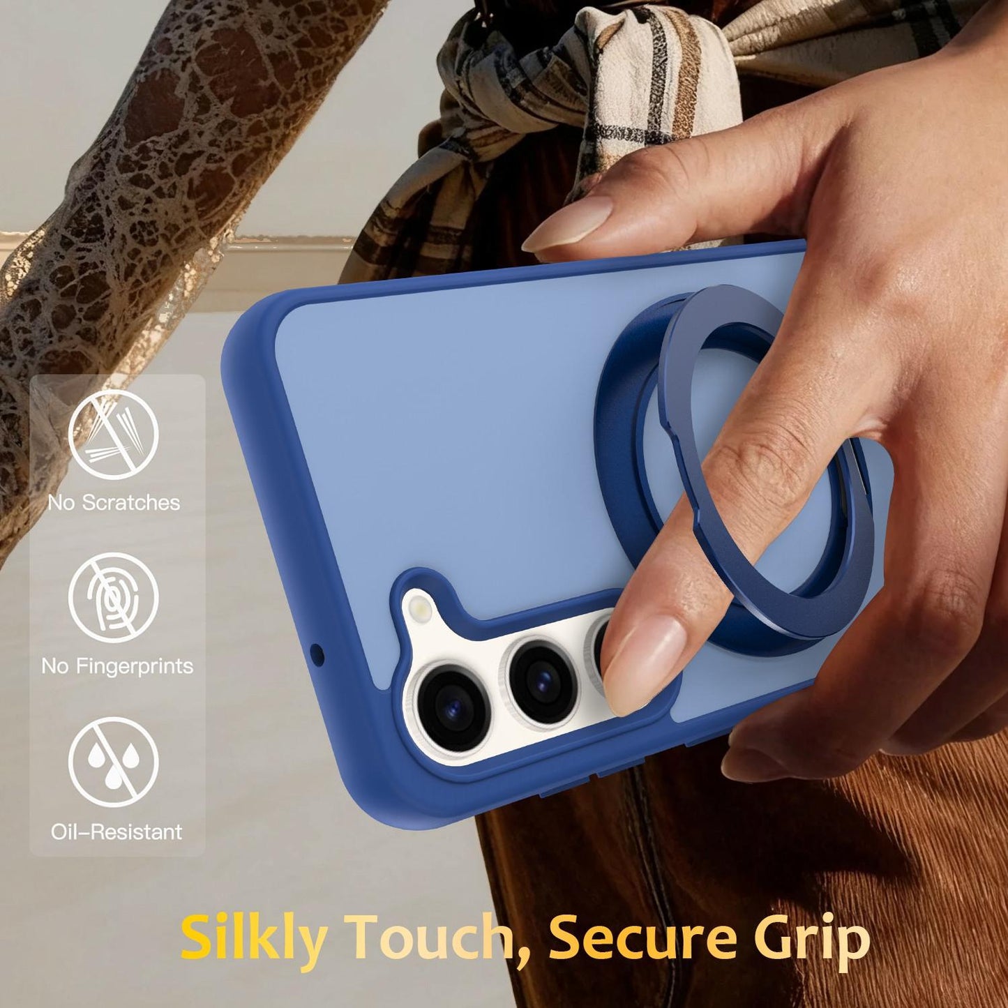 For Galaxy S23 5G Skin Feel Revolving Kickstand Magnetic Phone Case(Blue)