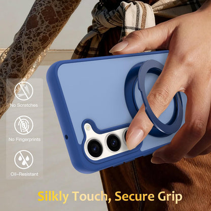 For Galaxy S23 5G Skin Feel Revolving Kickstand Magnetic Phone Case(Blue)
