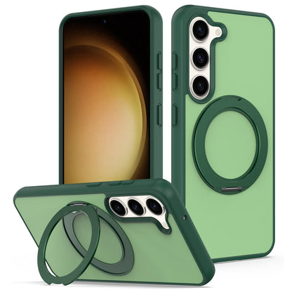 For Galaxy S23 5G Skin Feel Revolving Kickstand Magnetic Phone Case(Green)