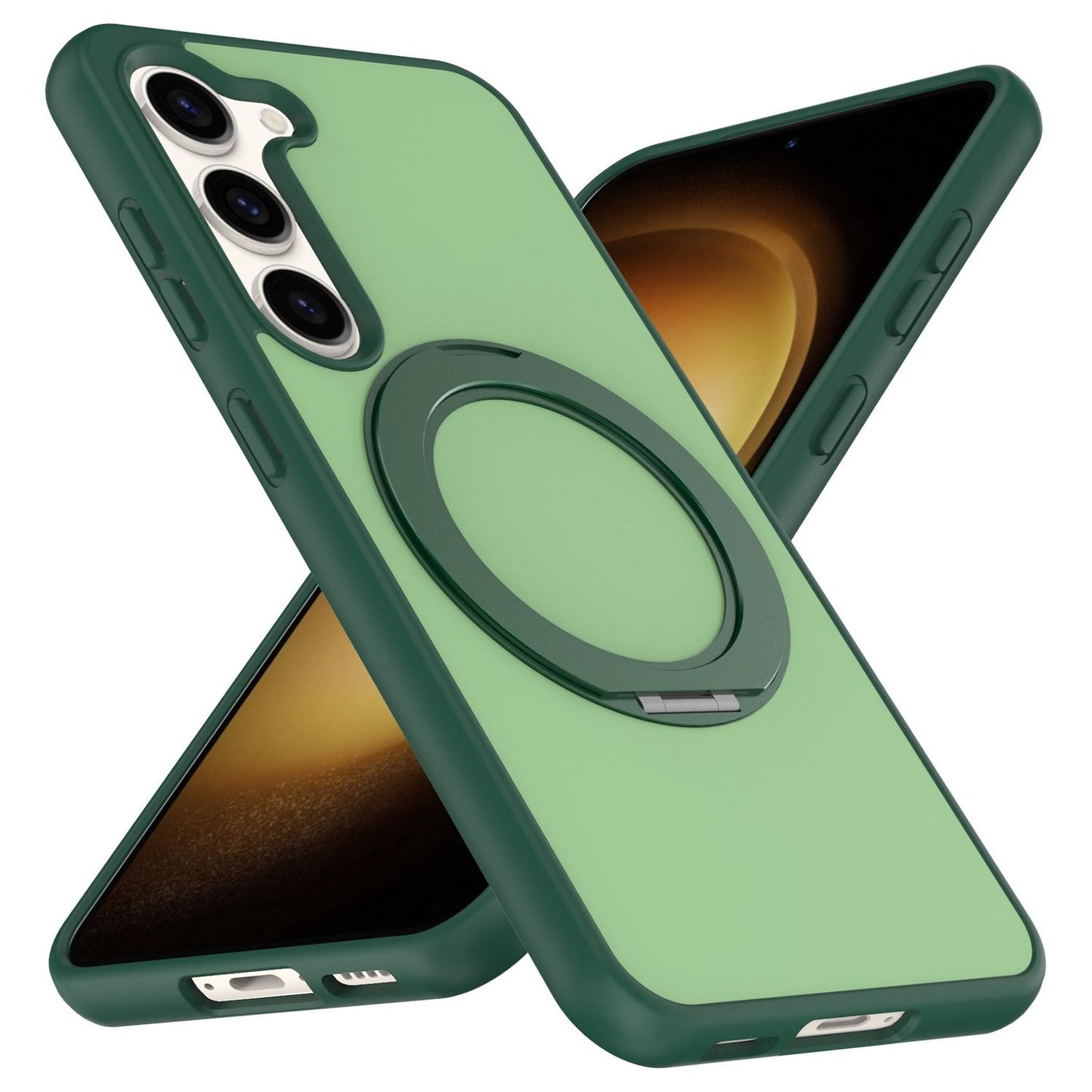 For Galaxy S23 5G Skin Feel Revolving Kickstand Magnetic Phone Case(Green)