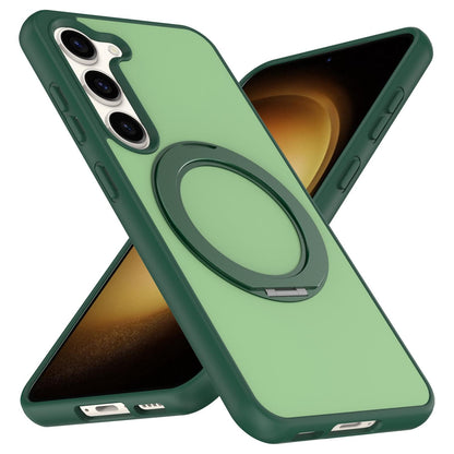 For Galaxy S23 5G Skin Feel Revolving Kickstand Magnetic Phone Case(Green)