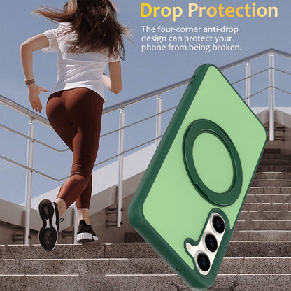 For Galaxy S23 5G Skin Feel Revolving Kickstand Magnetic Phone Case(Green)