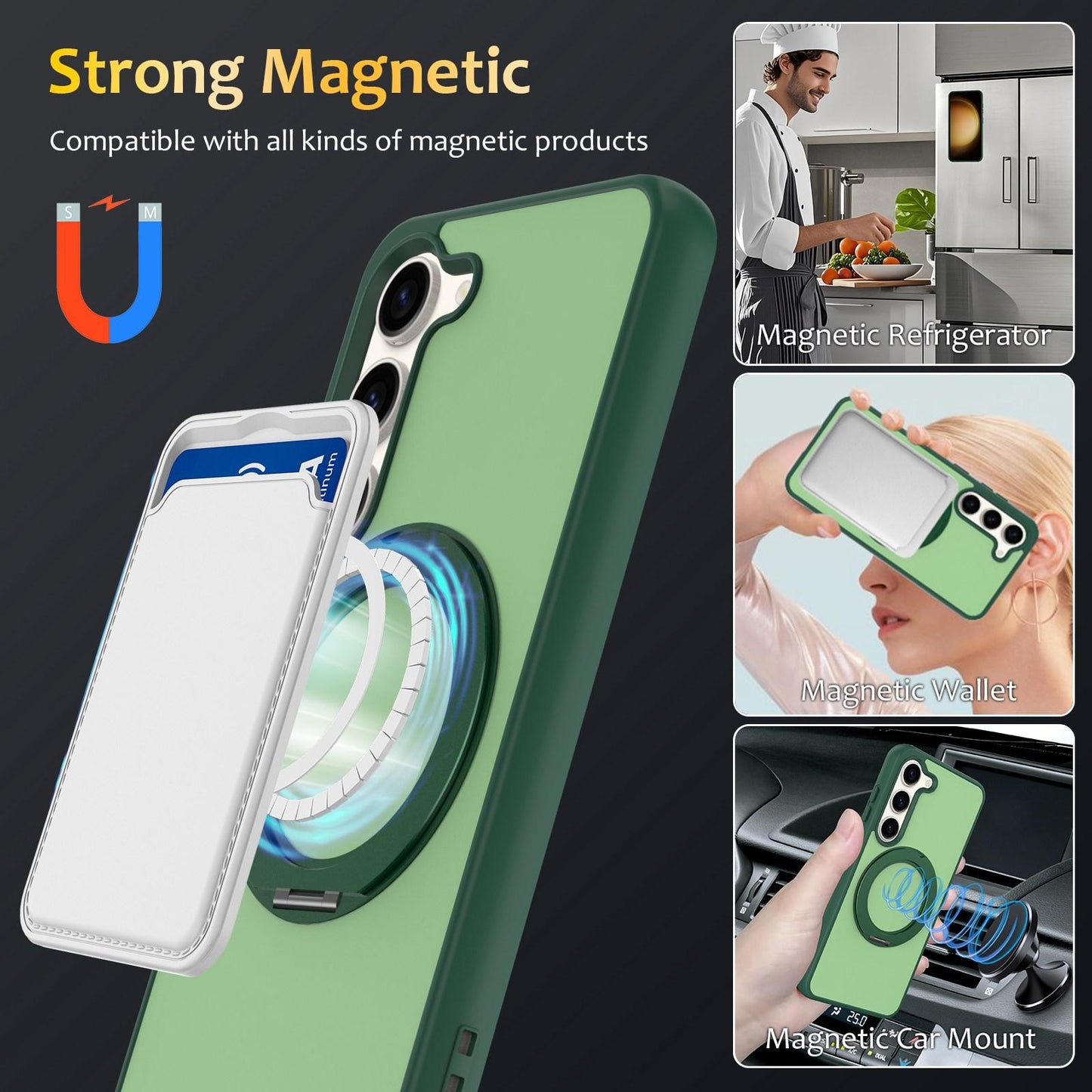 For Galaxy S23 5G Skin Feel Revolving Kickstand Magnetic Phone Case(Green)