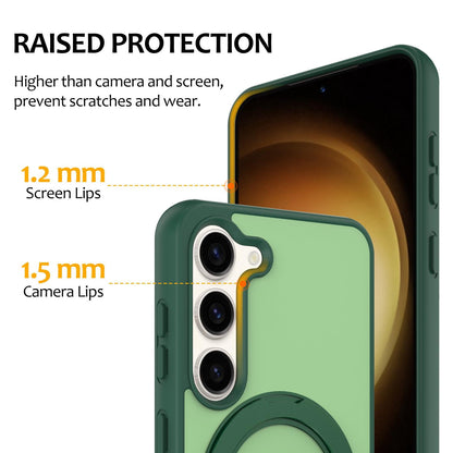 For Galaxy S23 5G Skin Feel Revolving Kickstand Magnetic Phone Case(Green)