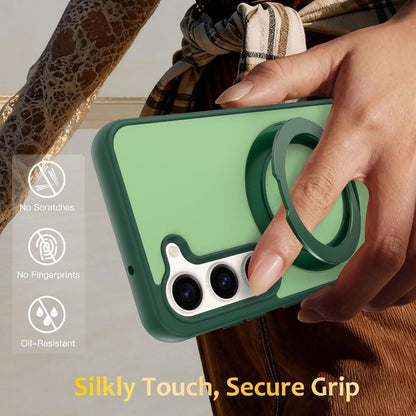 For Galaxy S23 5G Skin Feel Revolving Kickstand Magnetic Phone Case(Green)