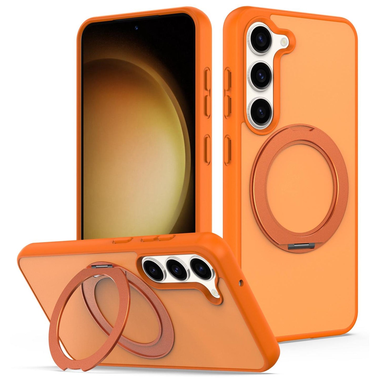 For Galaxy S23 5G Skin Feel Revolving Kickstand Magnetic Phone Case(Orange)