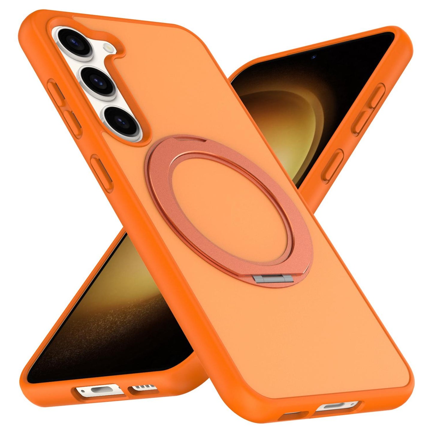 For Galaxy S23 5G Skin Feel Revolving Kickstand Magnetic Phone Case(Orange)