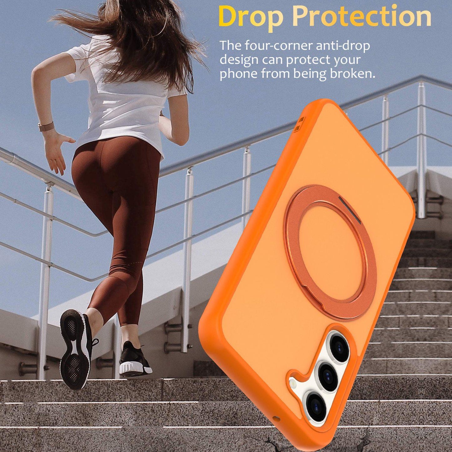 For Galaxy S23 5G Skin Feel Revolving Kickstand Magnetic Phone Case(Orange)