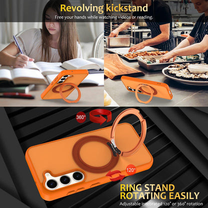 For Galaxy S23 5G Skin Feel Revolving Kickstand Magnetic Phone Case(Orange)