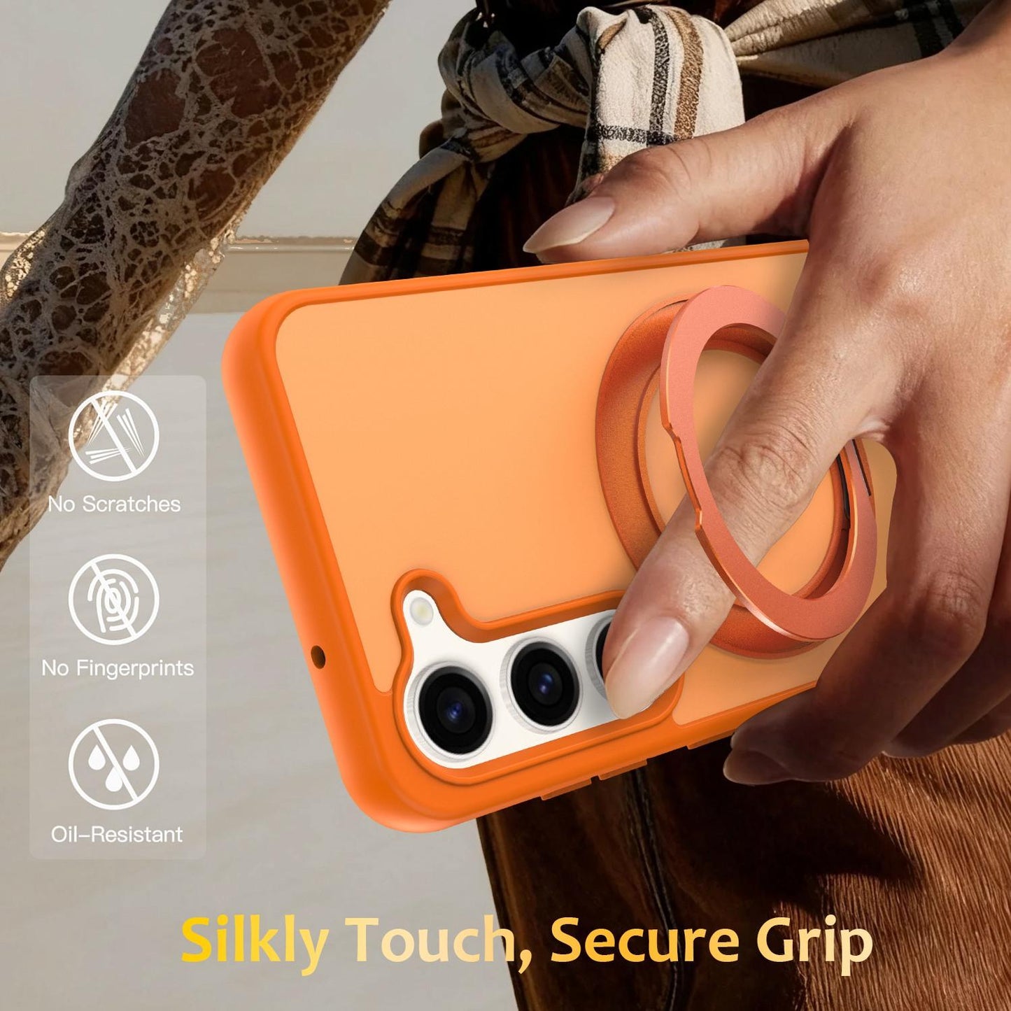 For Galaxy S23 5G Skin Feel Revolving Kickstand Magnetic Phone Case(Orange)