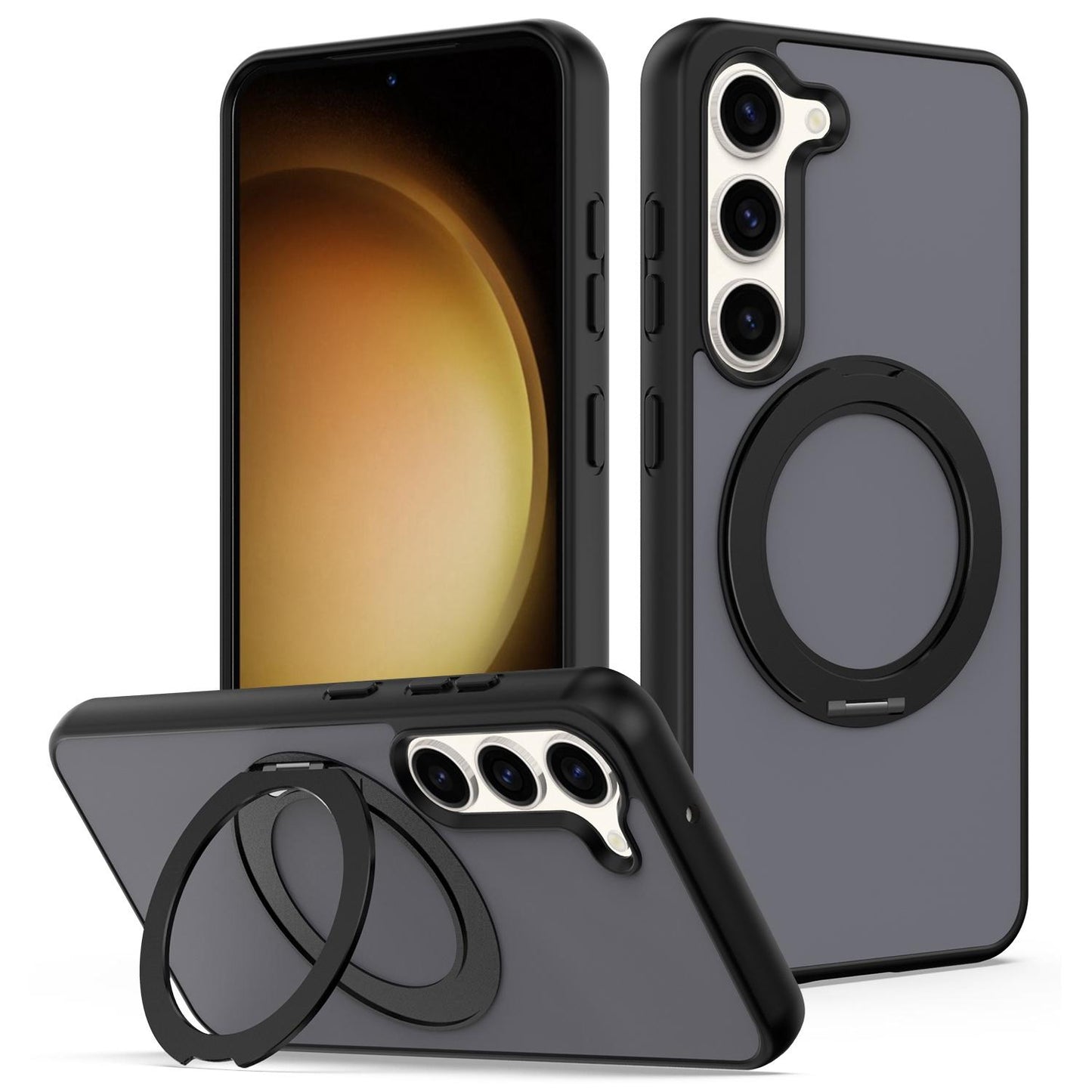 For Galaxy S23 5G Skin Feel Revolving Kickstand Magnetic Phone Case(Black)