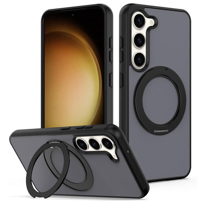 For Galaxy S23 5G Skin Feel Revolving Kickstand Magnetic Phone Case(Black)