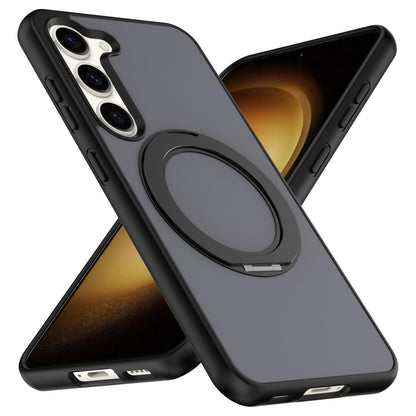 For Galaxy S23 5G Skin Feel Revolving Kickstand Magnetic Phone Case(Black)