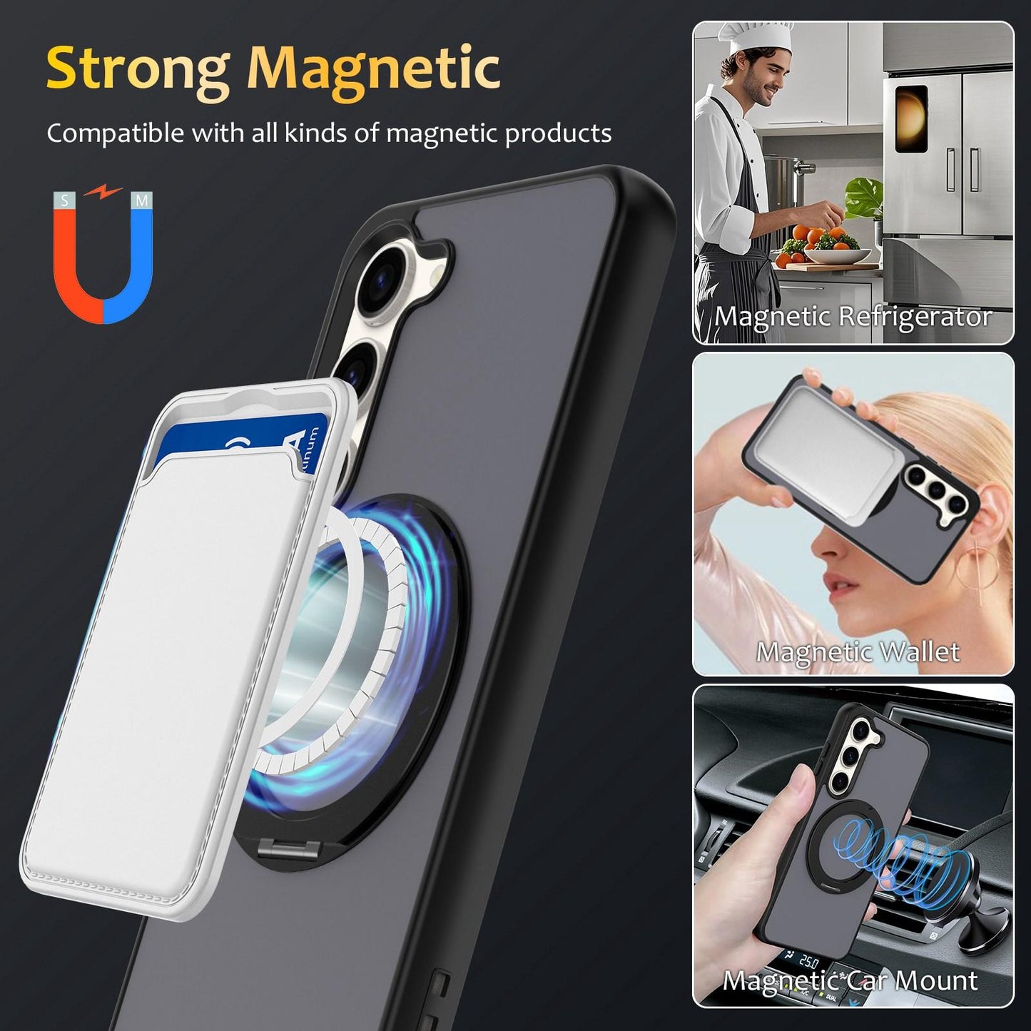 For Galaxy S23 5G Skin Feel Revolving Kickstand Magnetic Phone Case(Black)