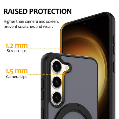 For Galaxy S23 5G Skin Feel Revolving Kickstand Magnetic Phone Case(Black)