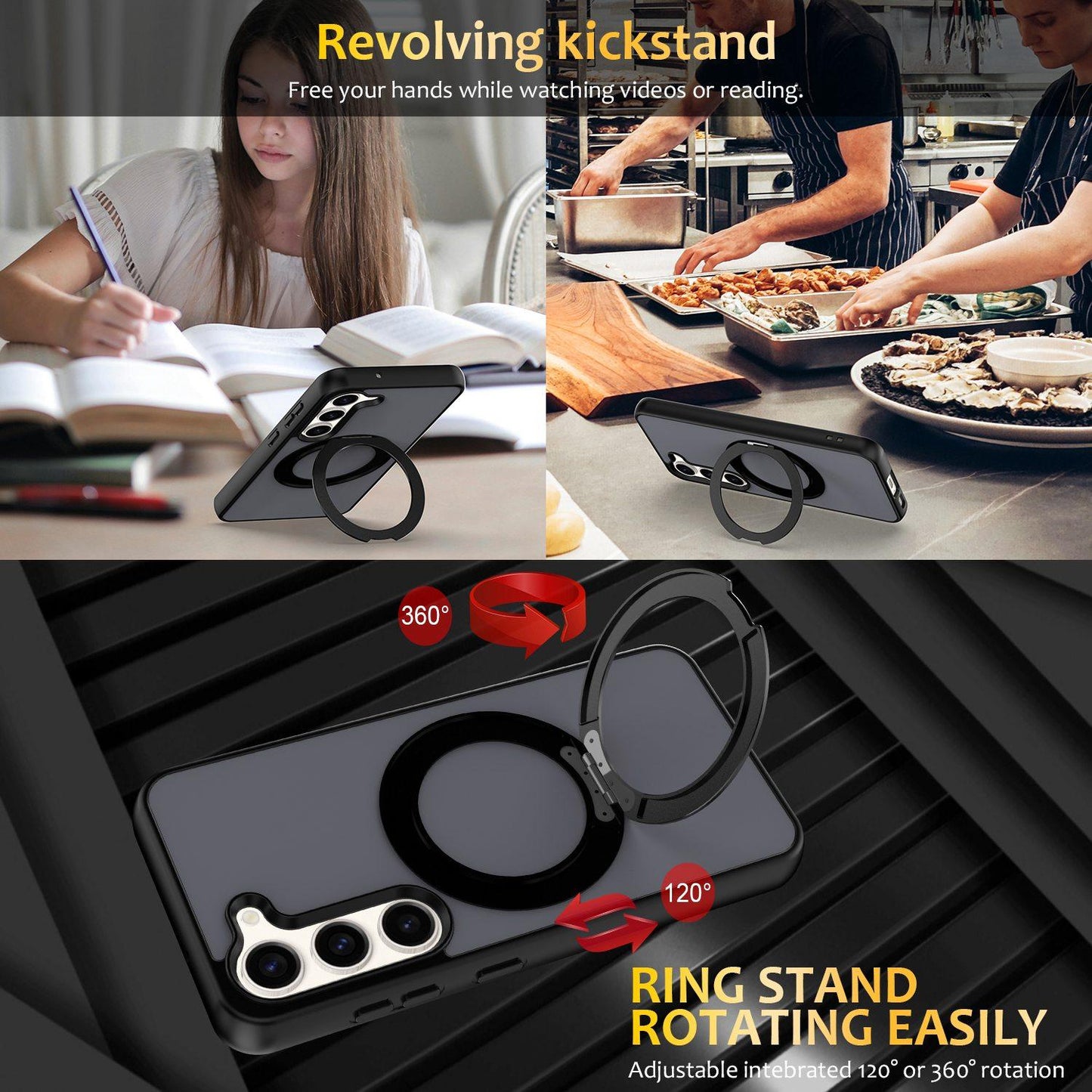 For Galaxy S23 5G Skin Feel Revolving Kickstand Magnetic Phone Case(Black)
