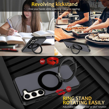 For Galaxy S23 5G Skin Feel Revolving Kickstand Magnetic Phone Case(Black)