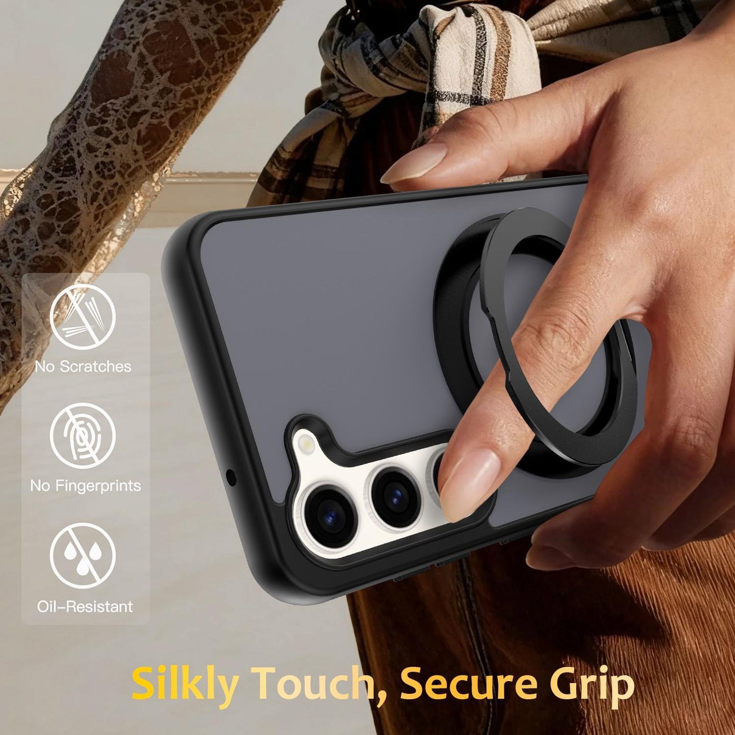 For Galaxy S23 5G Skin Feel Revolving Kickstand Magnetic Phone Case(Black)