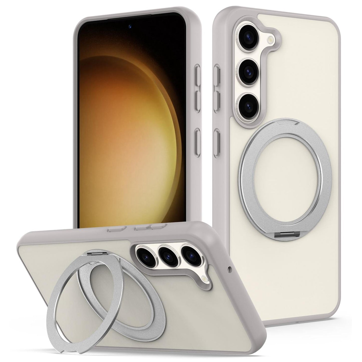 For Galaxy S23 5G Skin Feel Revolving Kickstand Magnetic Phone Case(Grey)