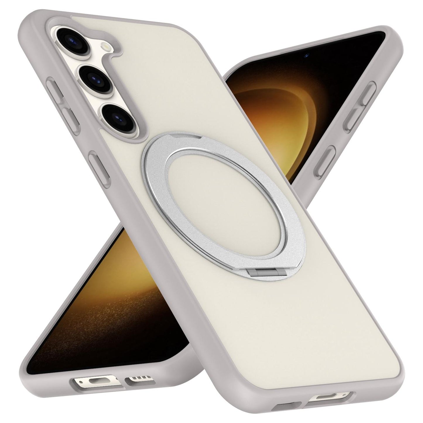 For Galaxy S23 5G Skin Feel Revolving Kickstand Magnetic Phone Case(Grey)