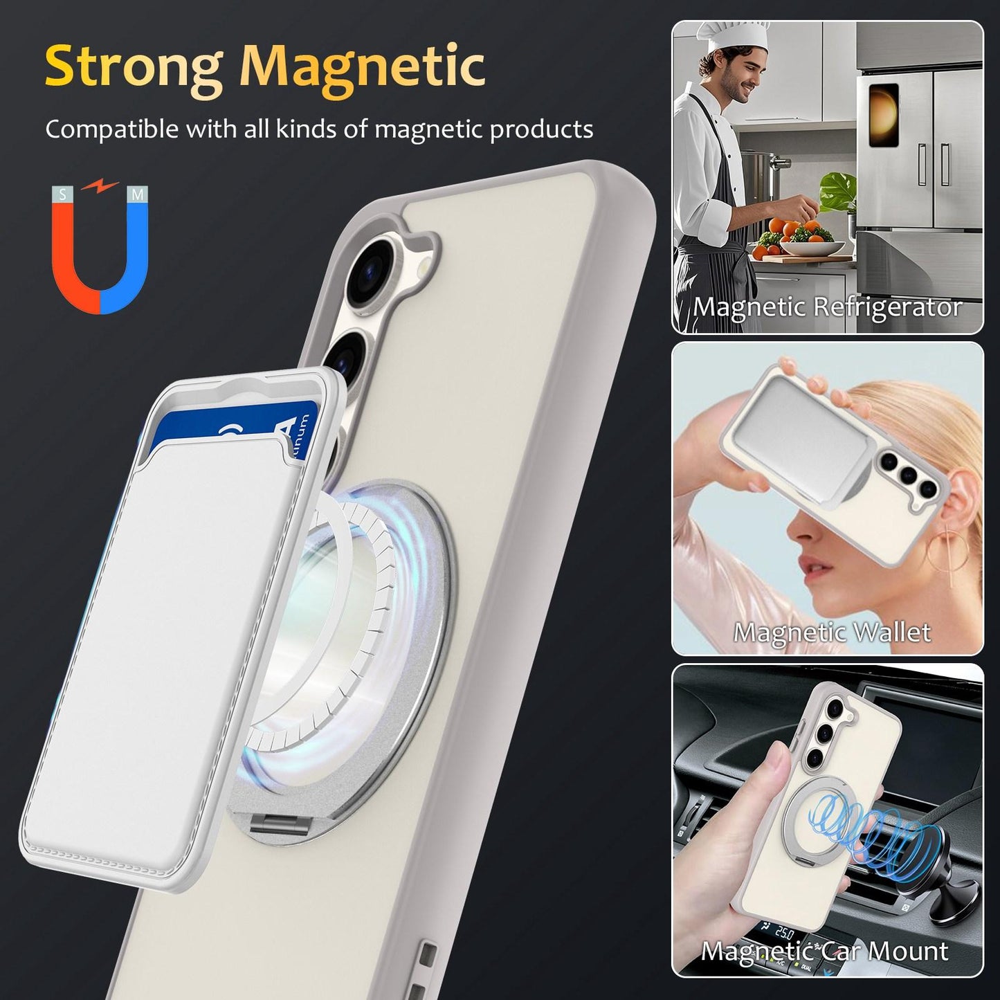 For Galaxy S23 5G Skin Feel Revolving Kickstand Magnetic Phone Case(Grey)