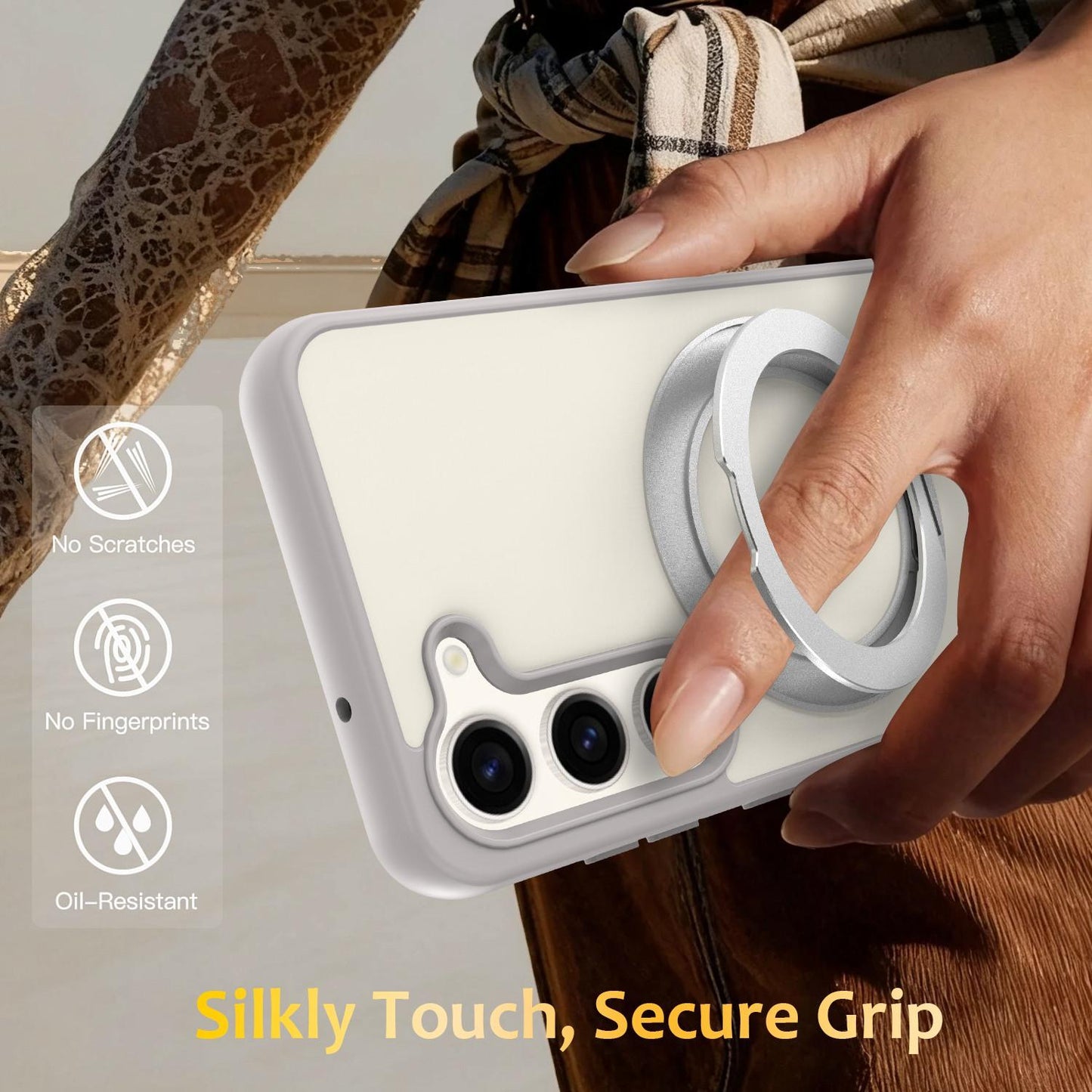 For Galaxy S23 5G Skin Feel Revolving Kickstand Magnetic Phone Case(Grey)