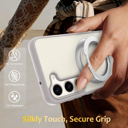 For Galaxy S23 5G Skin Feel Revolving Kickstand Magnetic Phone Case(Grey)