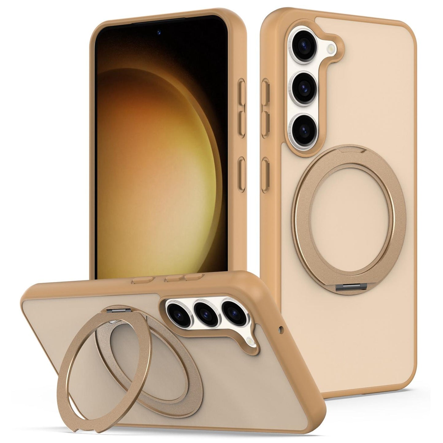 For Galaxy S23 5G Skin Feel Revolving Kickstand Magnetic Phone Case(Gold)