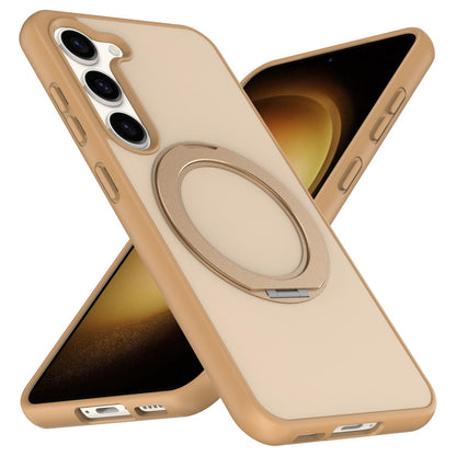 For Galaxy S23 5G Skin Feel Revolving Kickstand Magnetic Phone Case(Gold)