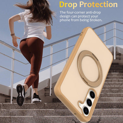 For Galaxy S23 5G Skin Feel Revolving Kickstand Magnetic Phone Case(Gold)