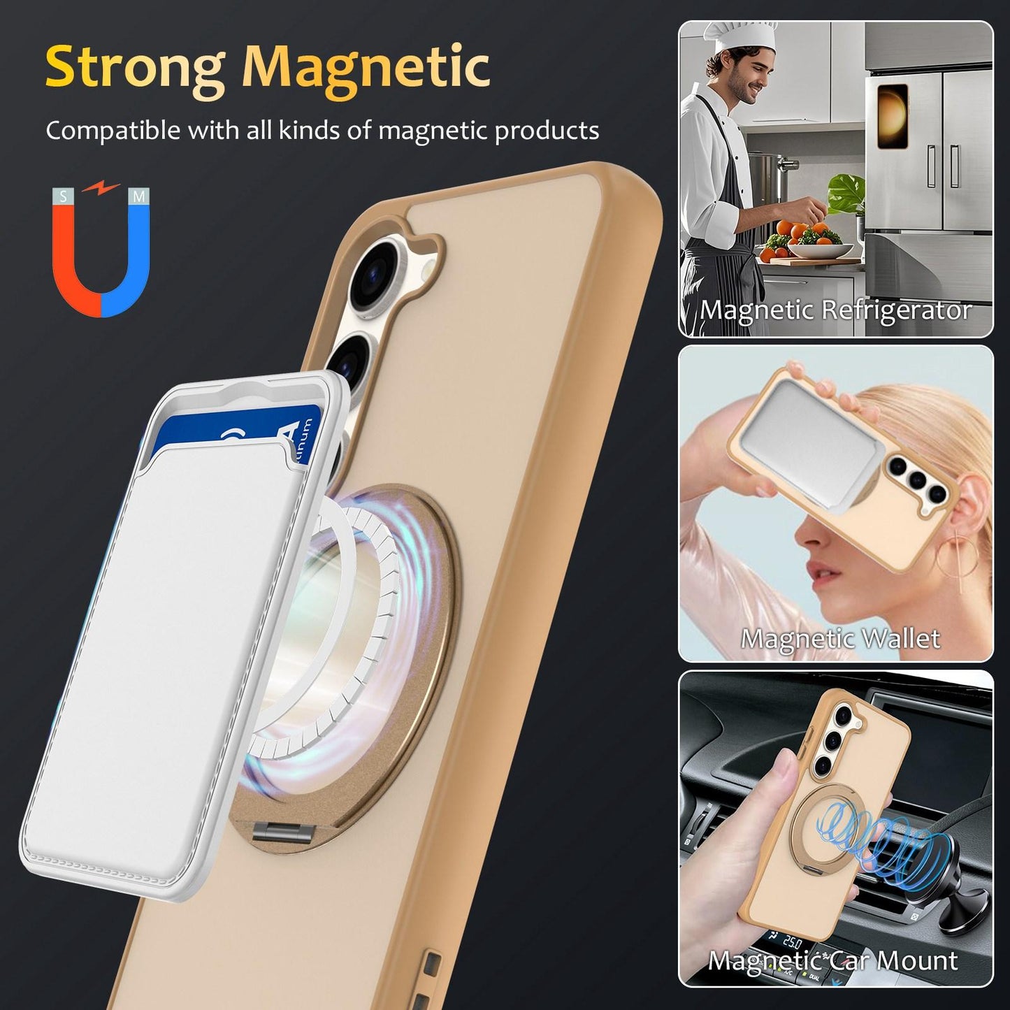 For Galaxy S23 5G Skin Feel Revolving Kickstand Magnetic Phone Case(Gold)