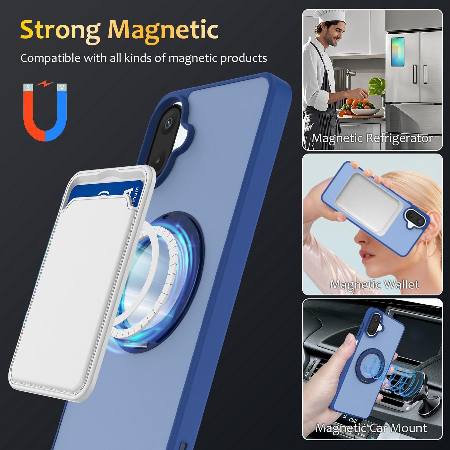 For Galaxy A08 / A07 4G&5G Skin Feel Revolving Kickstand Magnetic Phone Case(Blue)