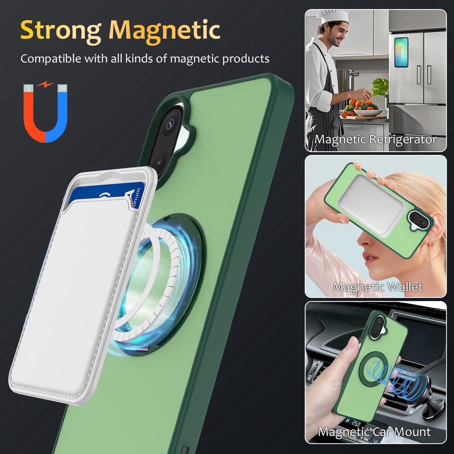 For Galaxy A08 / A07 4G&5G Skin Feel Revolving Kickstand Magnetic Phone Case(Green)