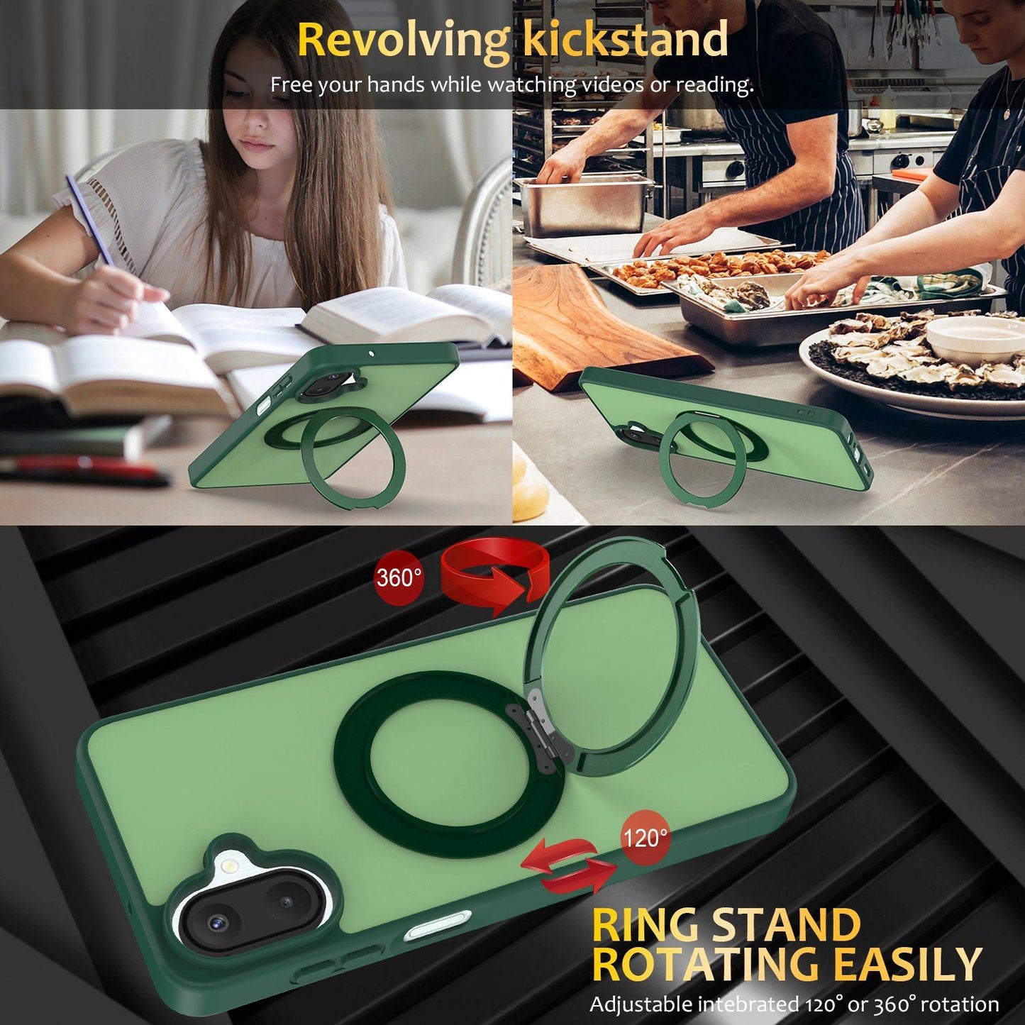 For Galaxy A08 / A07 4G&5G Skin Feel Revolving Kickstand Magnetic Phone Case(Green)