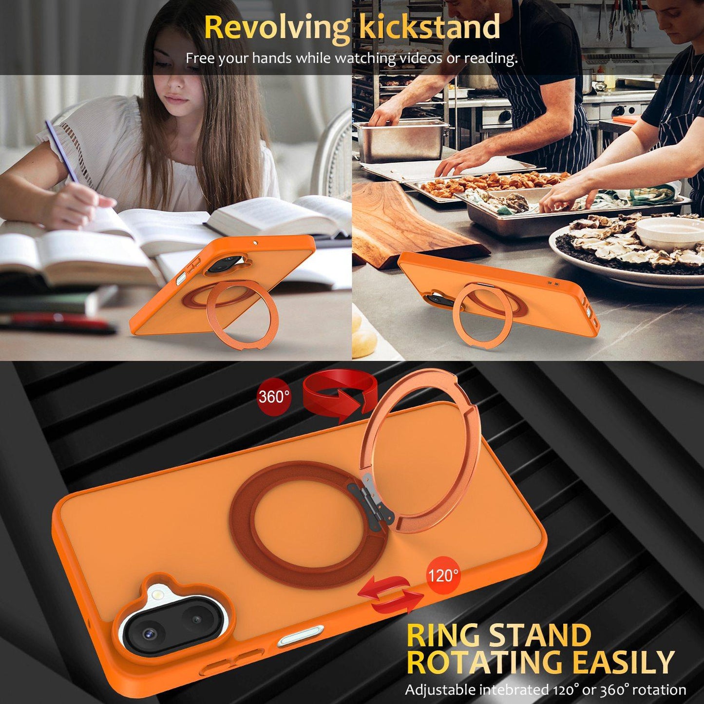 For Galaxy A08 / A07 4G&5G Skin Feel Revolving Kickstand Magnetic Phone Case(Orange)