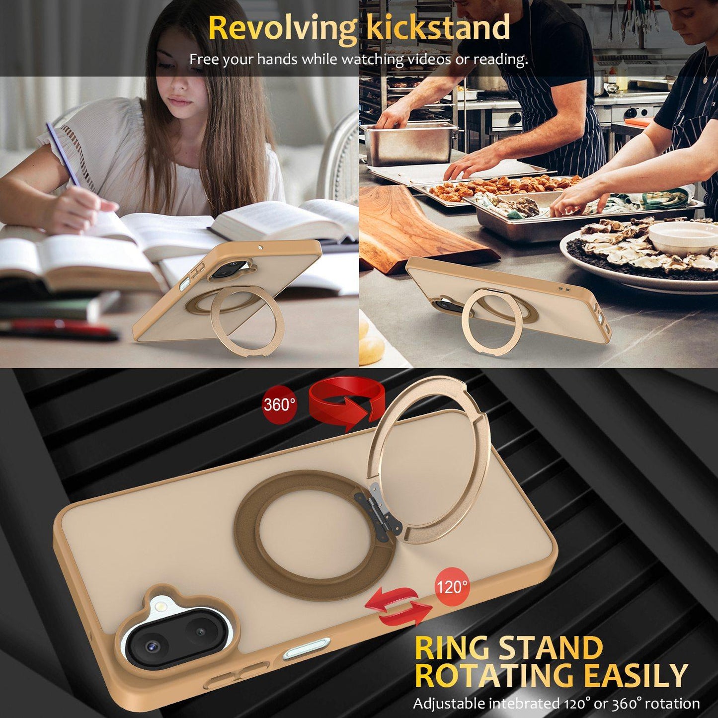 For Galaxy A08 / A07 4G&5G Skin Feel Revolving Kickstand Magnetic Phone Case(Gold)