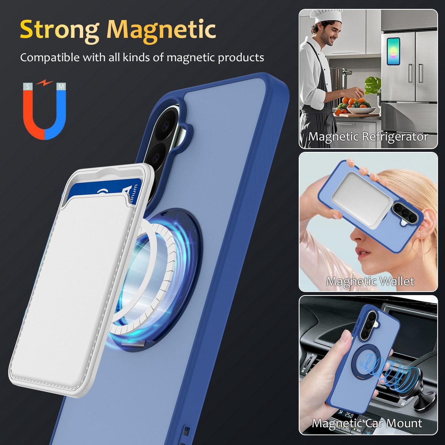 For Galaxy A27 / A37 / A36 / A56 5G Skin Feel Revolving Kickstand Magnetic Phone Case(Blue)