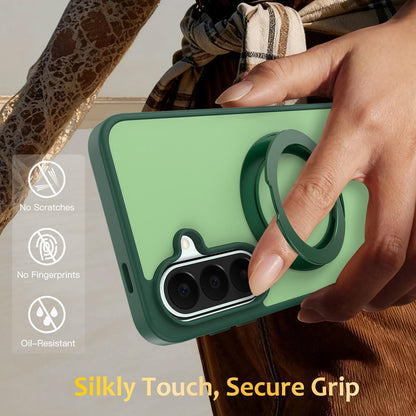 For Galaxy A27 / A37 / A36 / A56 5G Skin Feel Revolving Kickstand Magnetic Phone Case(Green)