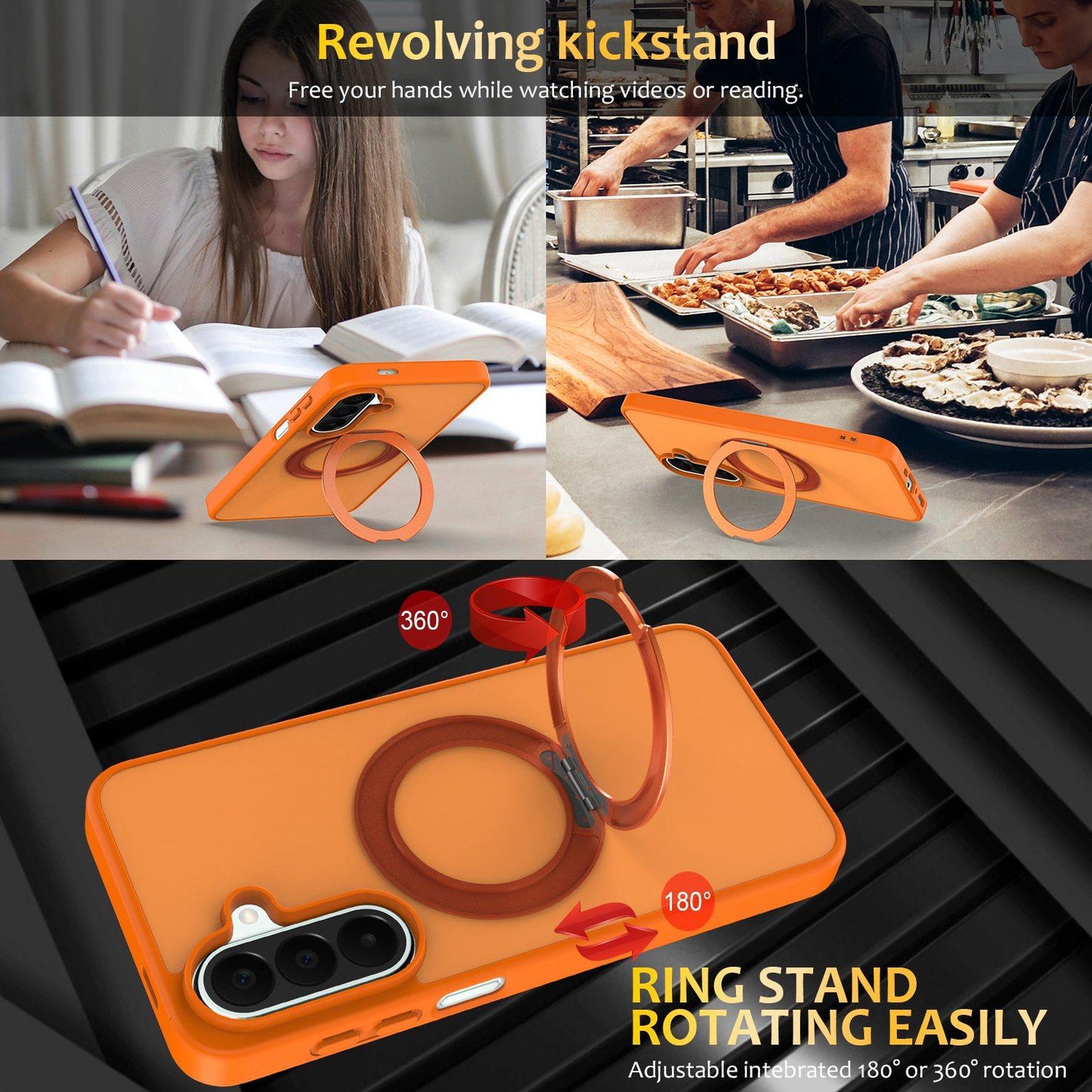 For Galaxy A27 / A37 / A36 / A56 5G Skin Feel Revolving Kickstand Magnetic Phone Case(Orange)