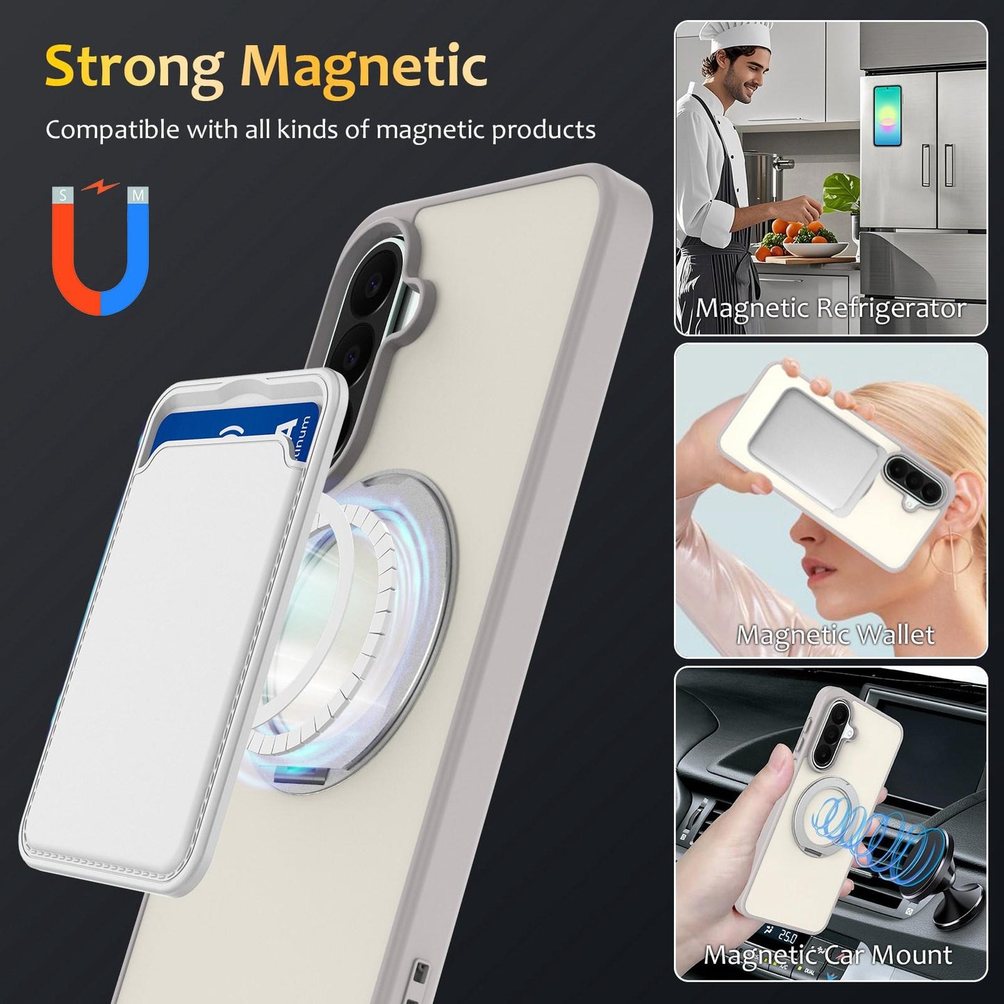 For Galaxy A27 / A37 / A36 / A56 5G Skin Feel Revolving Kickstand Magnetic Phone Case(Grey)