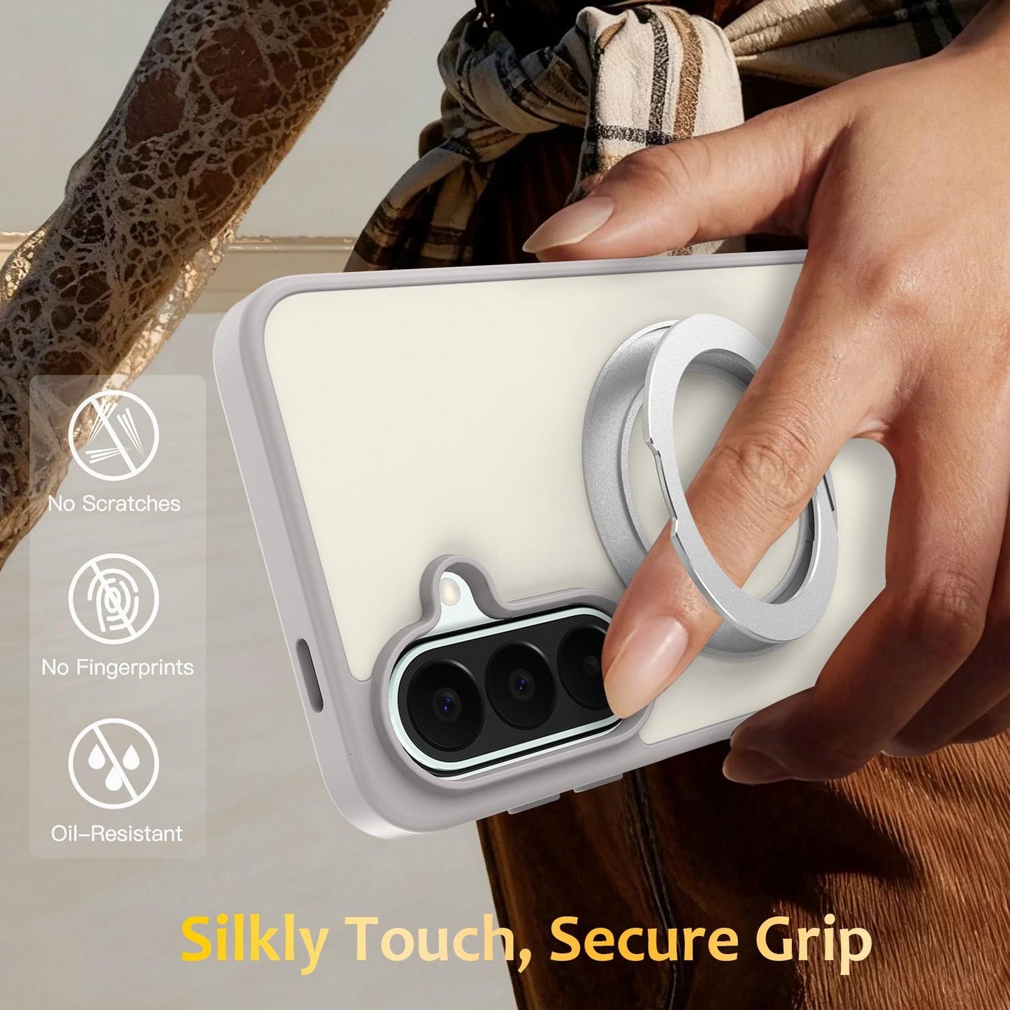 For Galaxy A27 / A37 / A36 / A56 5G Skin Feel Revolving Kickstand Magnetic Phone Case(Grey)