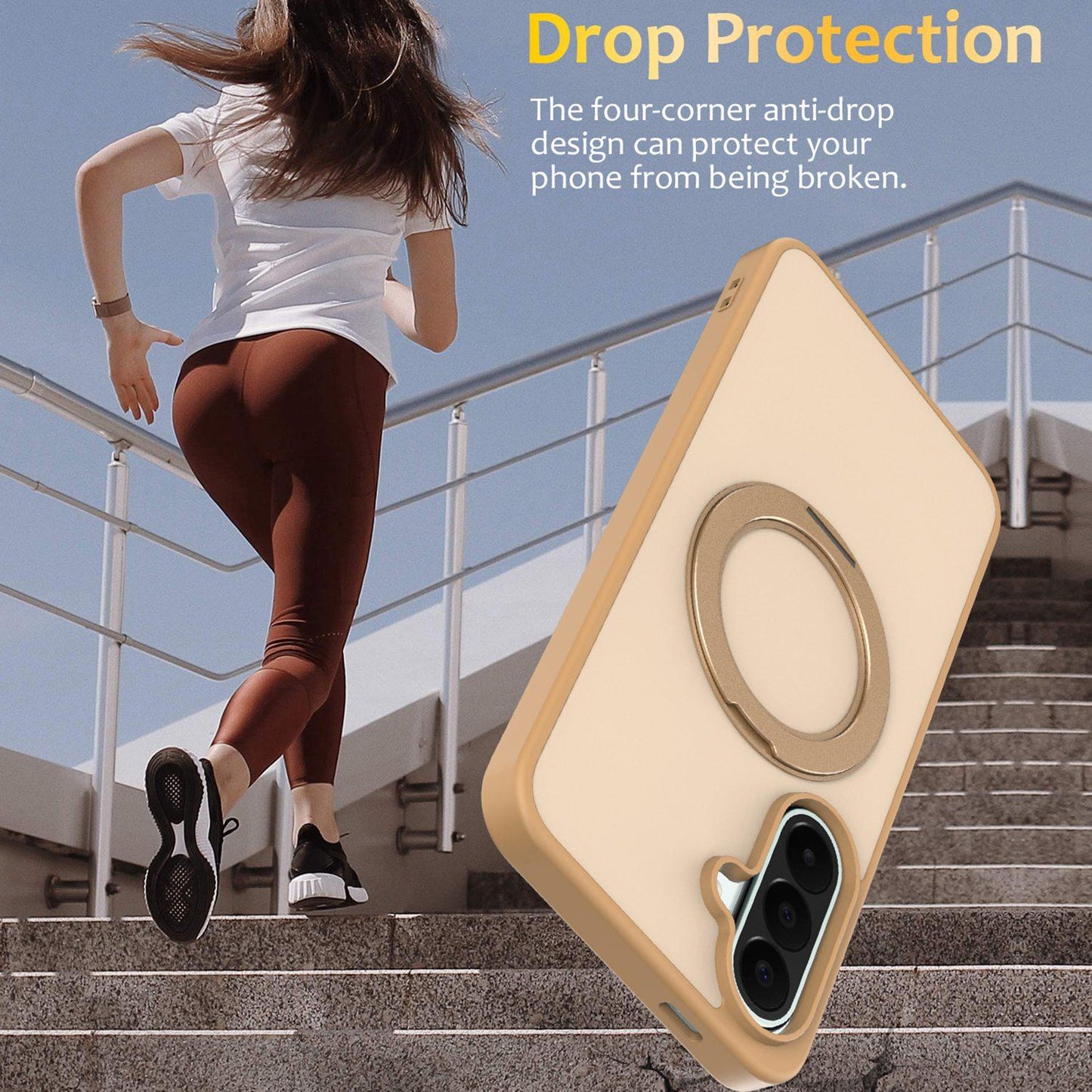 For Galaxy A27 / A37 / A36 / A56 5G Skin Feel Revolving Kickstand Magnetic Phone Case(Gold)