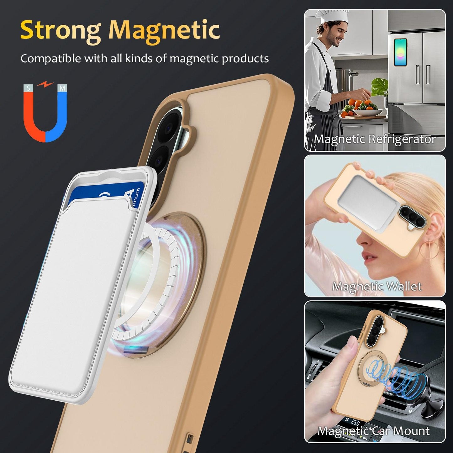 For Galaxy A27 / A37 / A36 / A56 5G Skin Feel Revolving Kickstand Magnetic Phone Case(Gold)